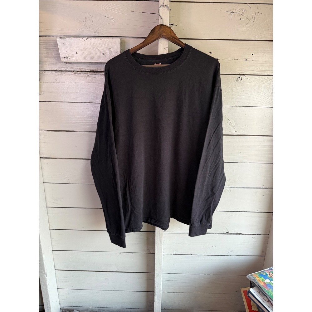 Hanes Beefy-T Mens 2XL Black Long Sleeve Cotton Heavyweight T-Shirt Basic Tee